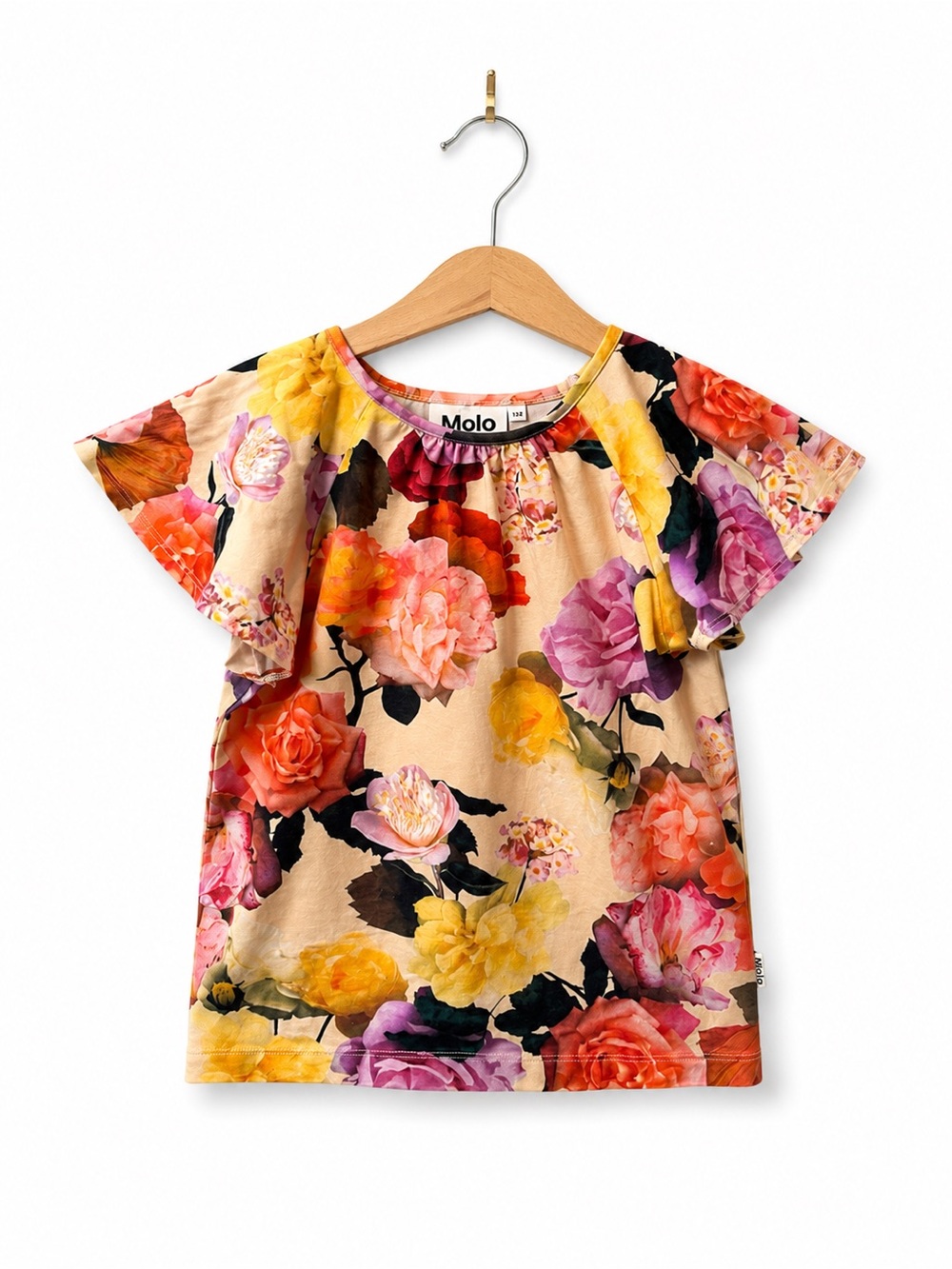 Molo Kids Floral Flutter Sleeve Top - Yellow Rose Multi Size 7